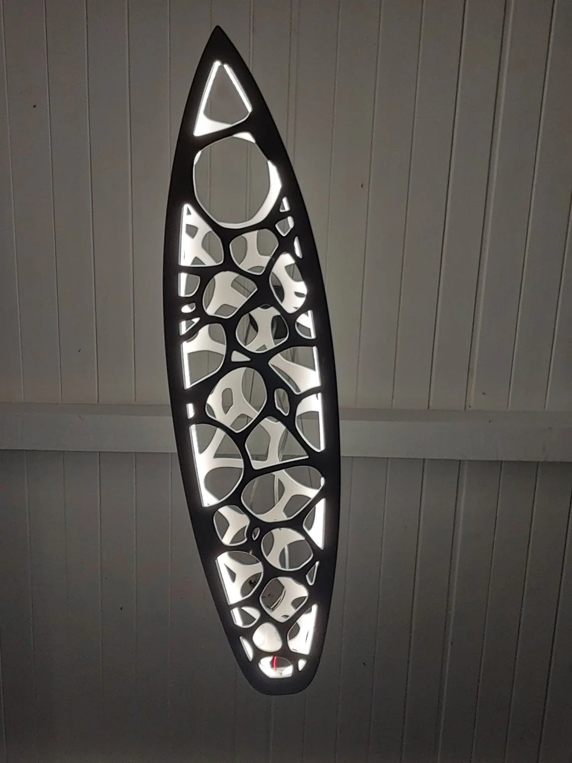 Surfing Board Inspired Handmade Ceiling Chandelier With Sea Ripples Effect Carving: Accent Lighting Fixture for Waves Beach Themed Decor