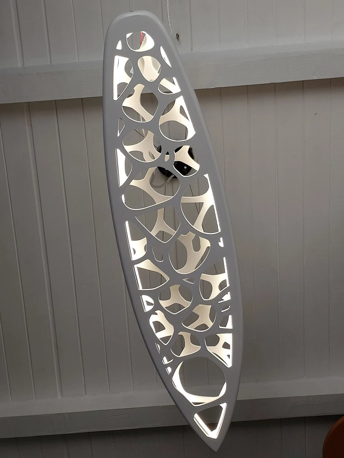 Surfing Board Inspired Handmade Ceiling Chandelier With Sea Ripples Effect Carving: Accent Lighting Fixture for Waves Beach Themed Decor