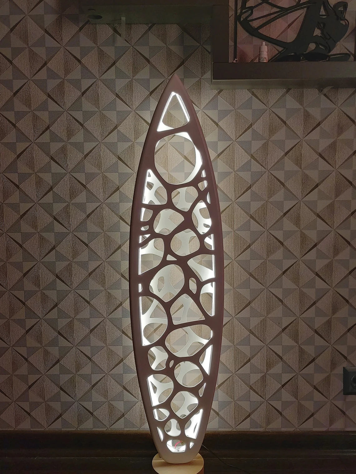 Surfing Board Inspired Handmade Ceiling Chandelier With Sea Ripples Effect Carving: Accent Lighting Fixture for Waves Beach Themed Decor