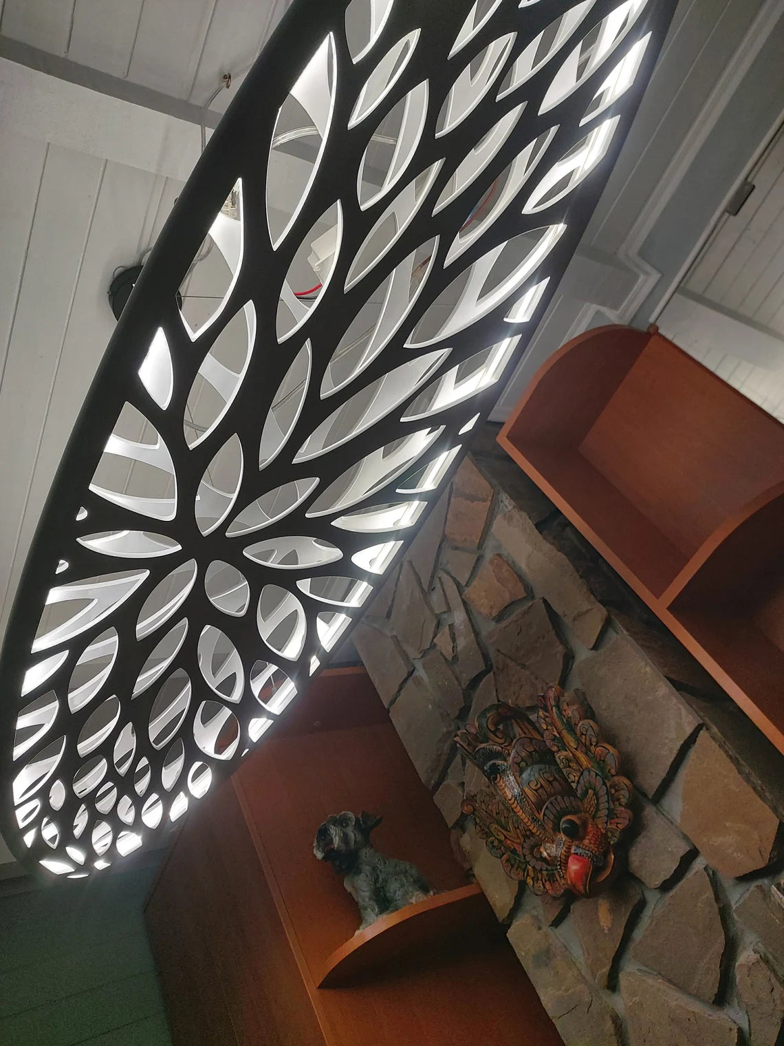 Wood LED Light - Surfboard Ceiling Chandelier With Leaves Carving