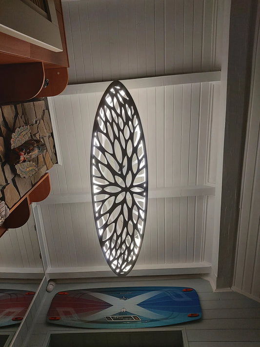 Wood LED Light - Surfboard Ceiling Chandelier With Leaves Carving