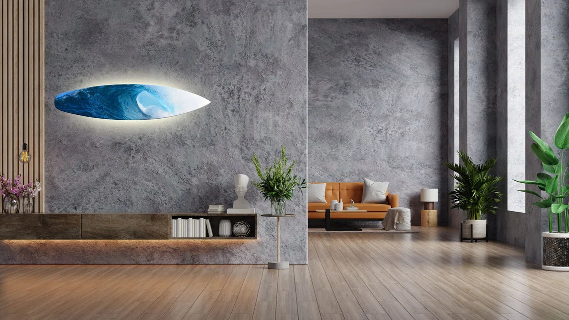 Surfing Inspired Wall LED Lighting in Japanese Style with Koi Fish Zen Print