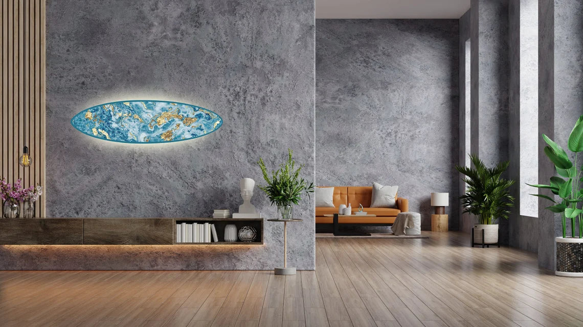 Surfing Inspired Wall LED Lighting in Japanese Style with Koi Fish Zen Print