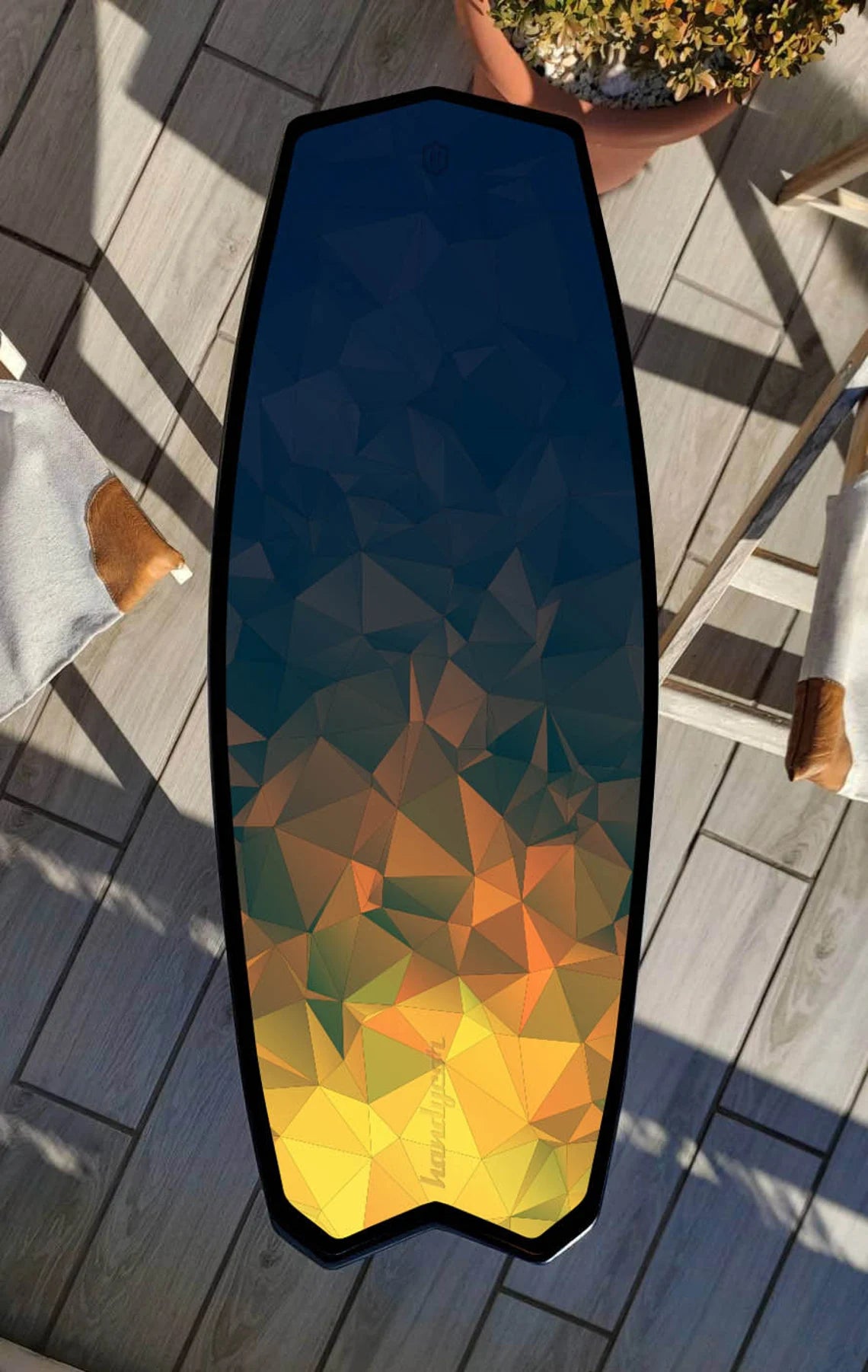 Surfboard Table with Polygonal Pattern