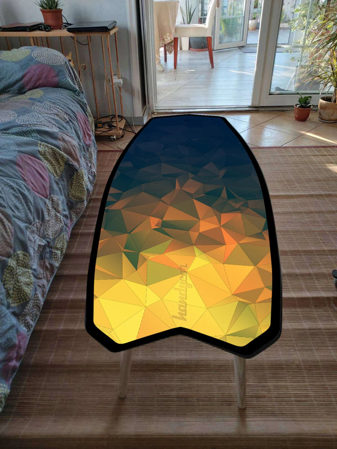 Surfboard Table with Polygonal Pattern