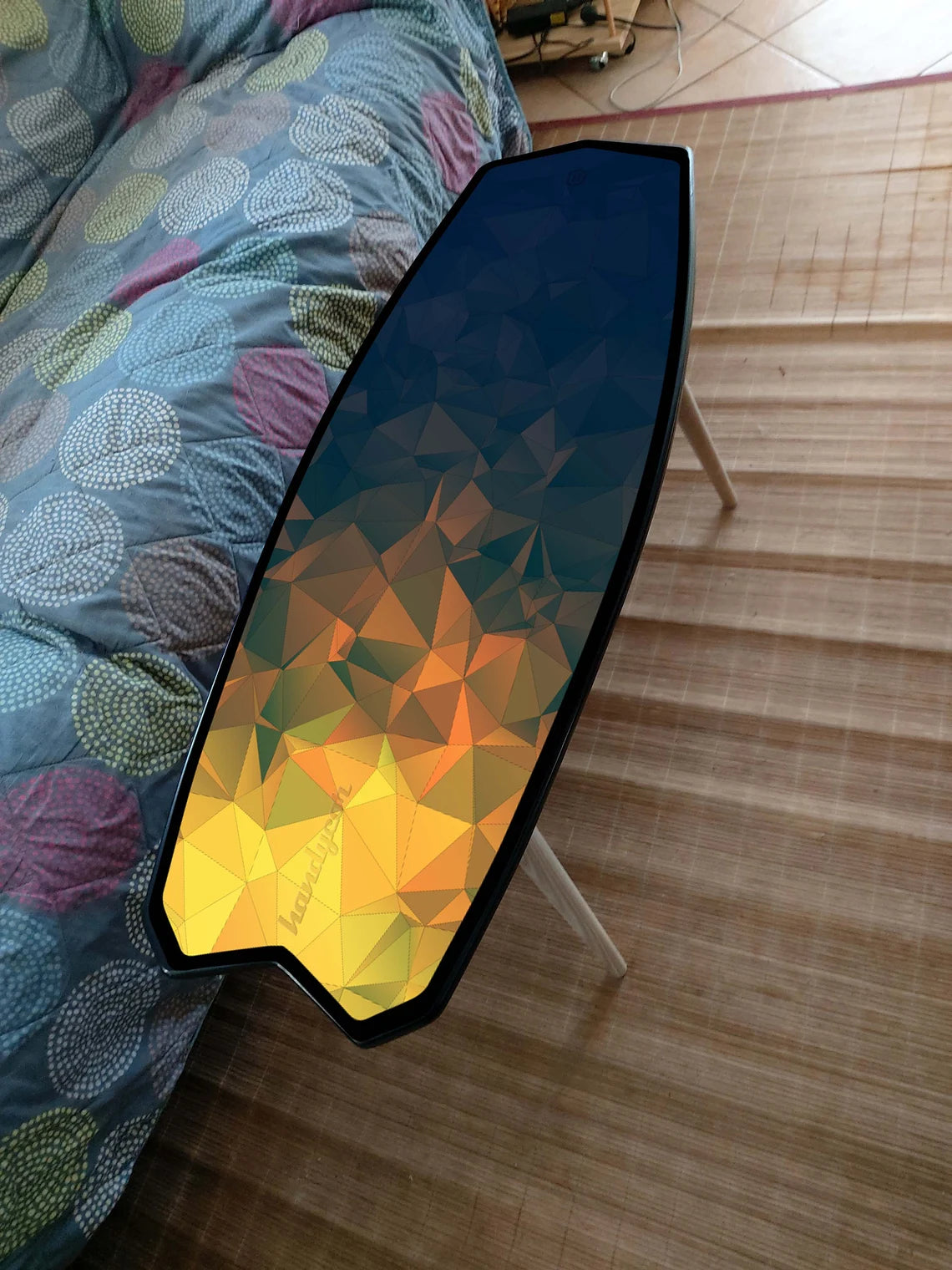 Surfboard Table with Polygonal Pattern