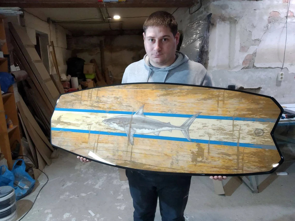 Surfboard Table with Polygonal Pattern