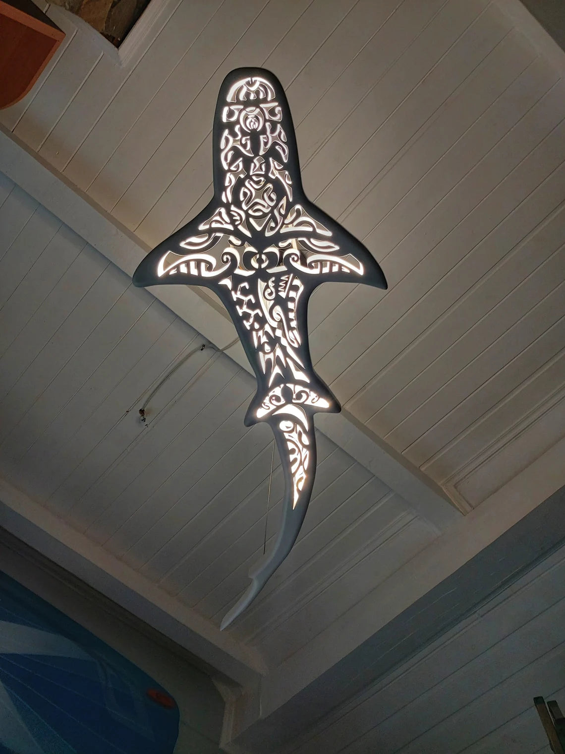 Lamp Maori Decor - Unique Wooden Shark-Shaped Ceiling Chandelier