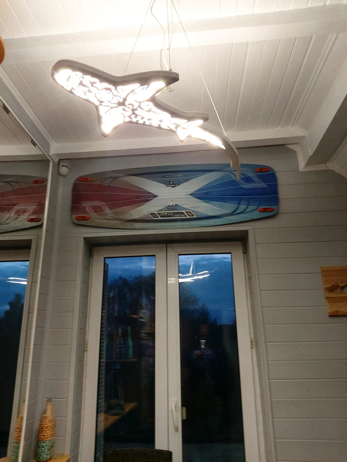 Lamp Maori Decor - Unique Wooden Shark-Shaped Ceiling Chandelier