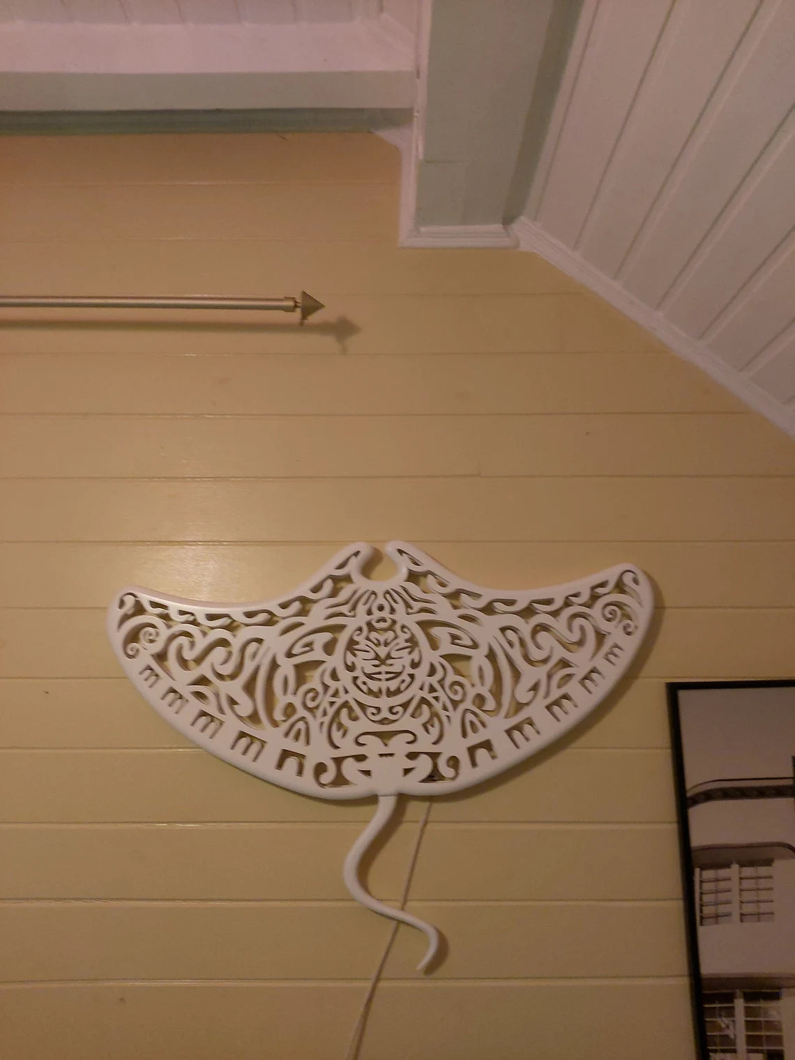 Handcrafted Unique Wooden Manta Ray Ceiling Chandelier: LED Wall Lamp in Surf Style