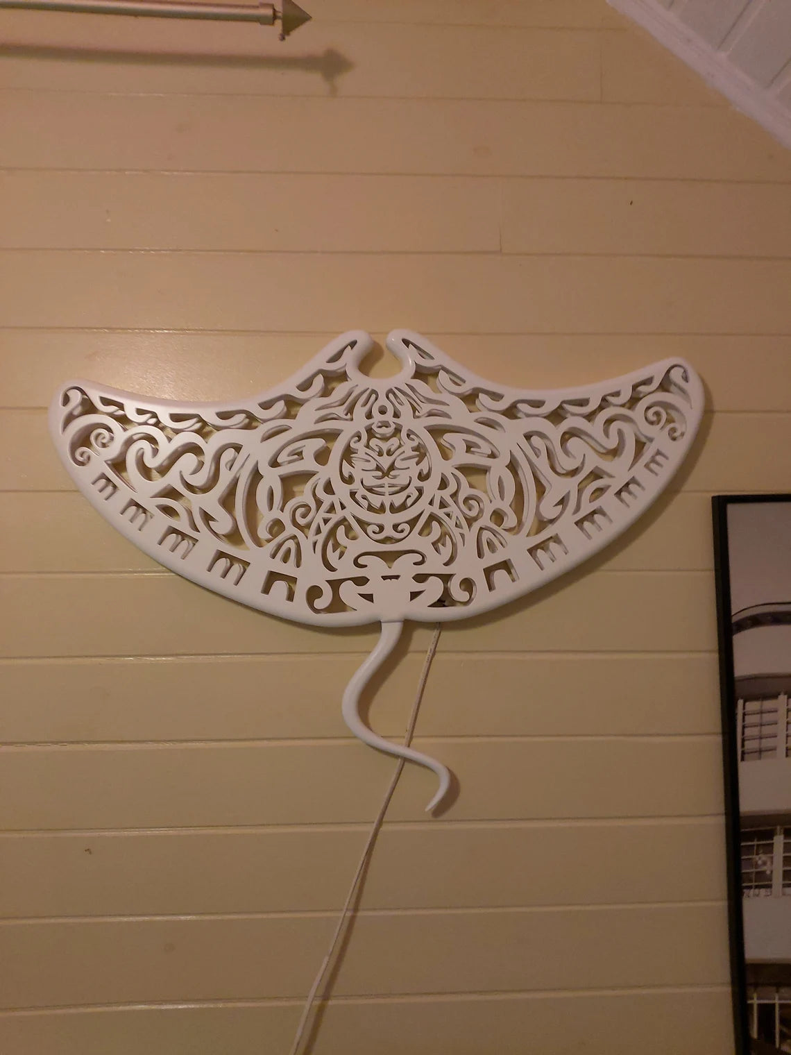 Handcrafted Unique Wooden Manta Ray Ceiling Chandelier: LED Wall Lamp in Surf Style