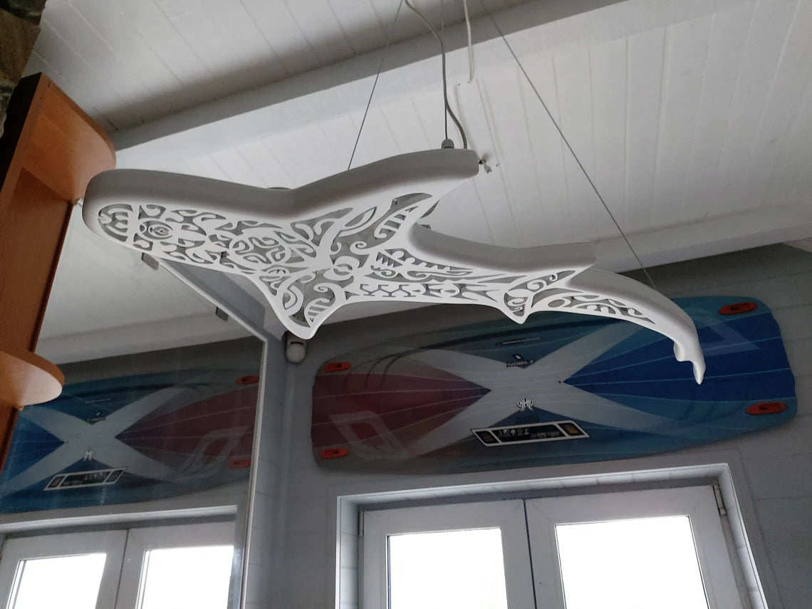 Lamp Maori Decor - Unique Wooden Shark-Shaped Ceiling Chandelier