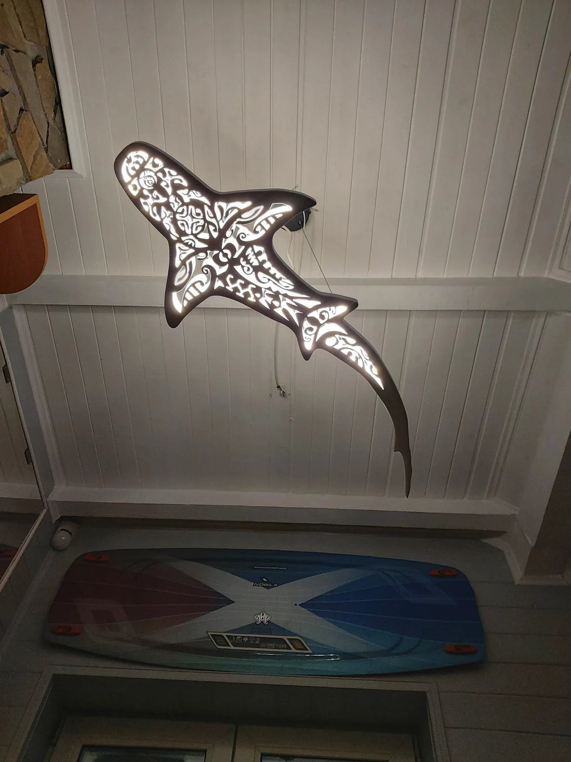 Lamp Maori Decor - Unique Wooden Shark-Shaped Ceiling Chandelier