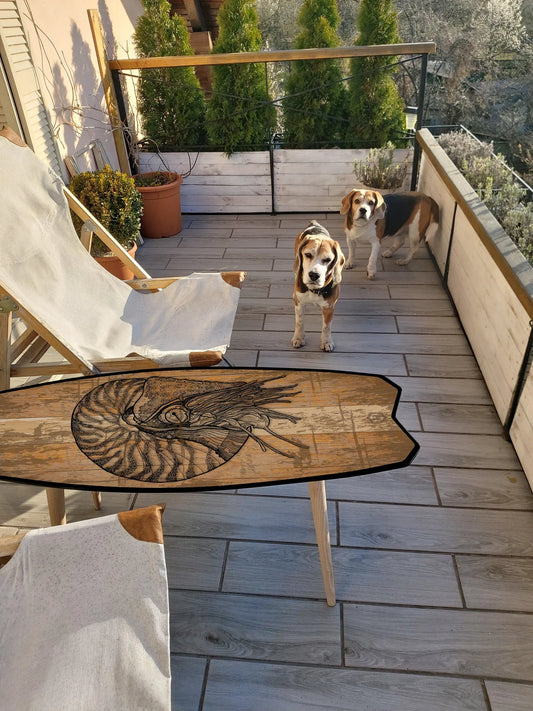 Surfboard Nautilus Coffee Table - Surfing Art Decor
