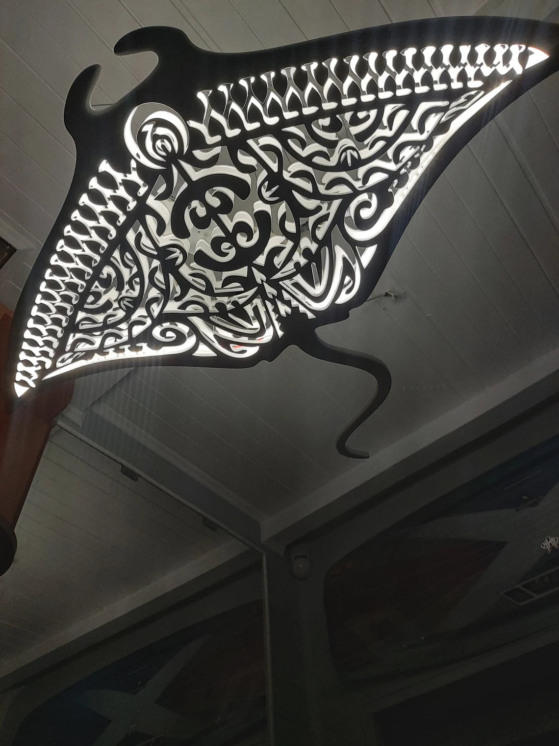 40" Handcrafted Unique Wooden Manta Ray Ceiling Chandelier: Beach Coastal Decor