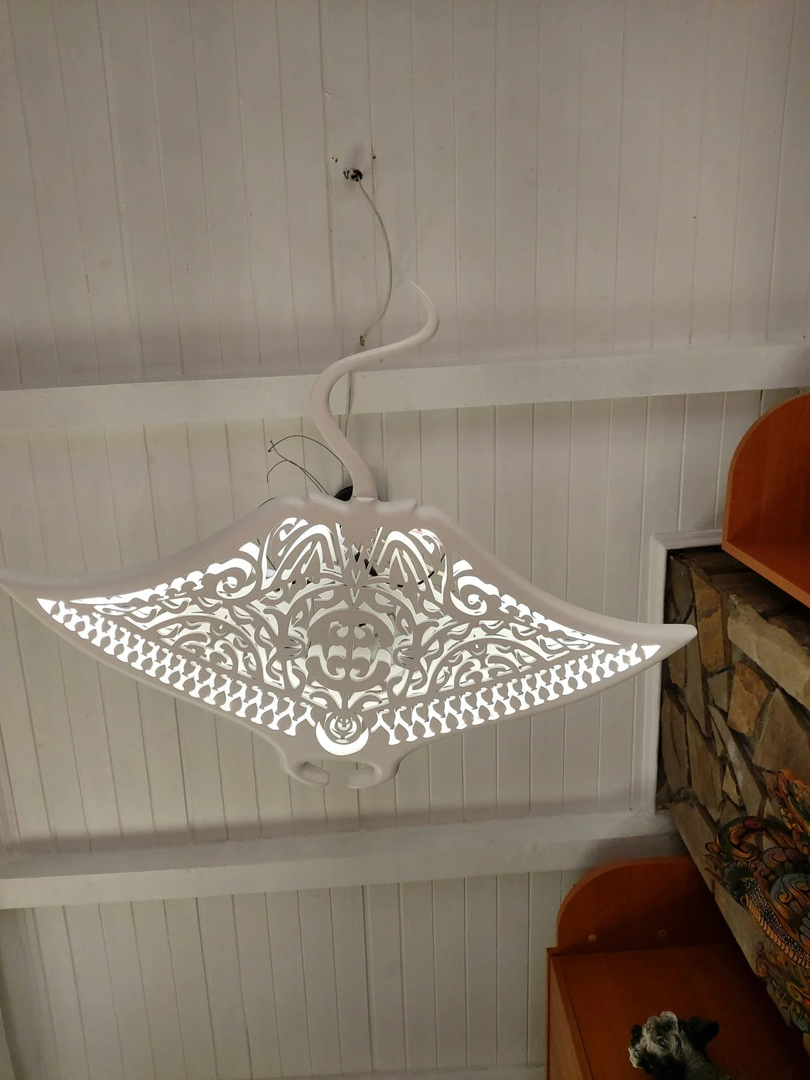 40" Handcrafted Unique Wooden Manta Ray Ceiling Chandelier: Beach Coastal Decor