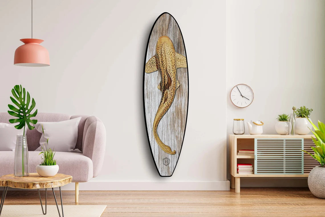 Shark Wooden Surfboard Wall Art - Surfers gift, Beach Decor, Bar Decor