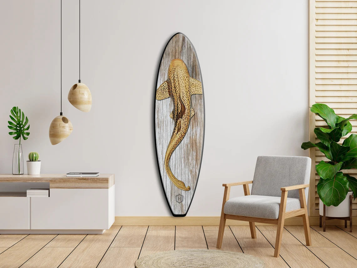 Shark Wooden Surfboard Wall Art - Surfers gift, Beach Decor, Bar Decor
