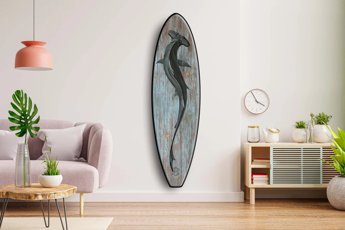 Shark Wooden Surfboard Wall Art - Surfers gift, Beach Decor, Bar Decor