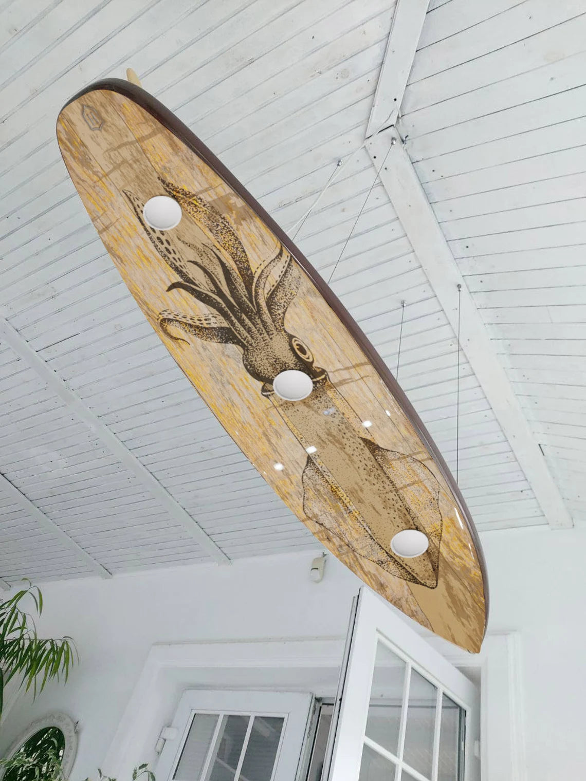 Surfboard Shaped Ceiling Chandelier - Vintage Pool Table Lights