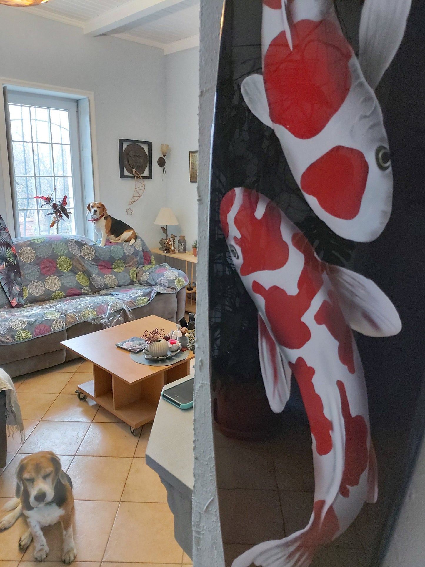 Decorative Surfboard Wall Artwork with Fish Pattern