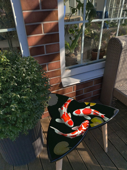 Surfboard Triangular Coffee Table with KOI Fish in Japan Style