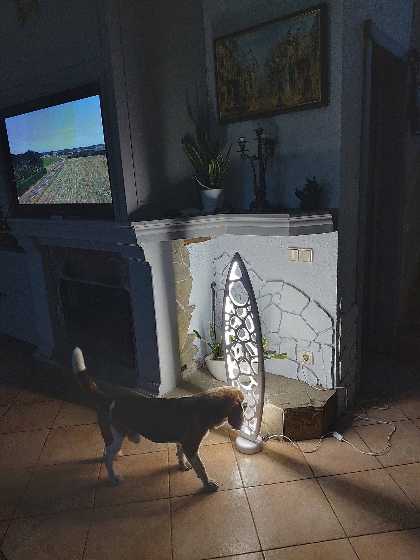 Monstera Lamp - 42 inch Surfboard Shaped Wooden Floor Lamp with Monstera Carving