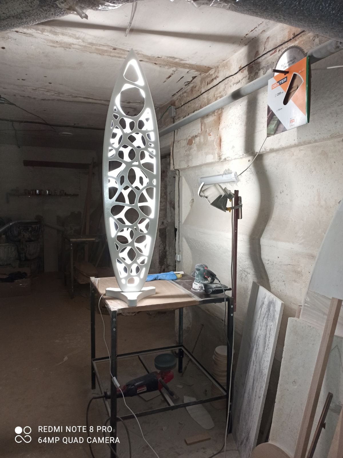 Monstera Lamp - 42 inch Surfboard Shaped Wooden Floor Lamp with Monstera Carving