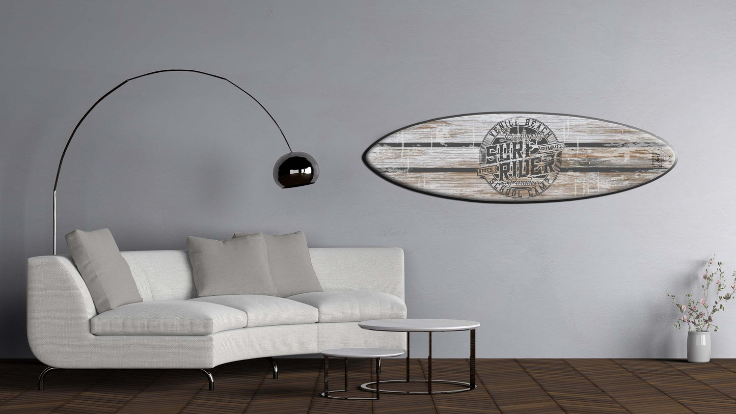 Surfing Board Wall Hanging: Surfboard Wall Sign with Rider Lettering Print for Vibe Decor