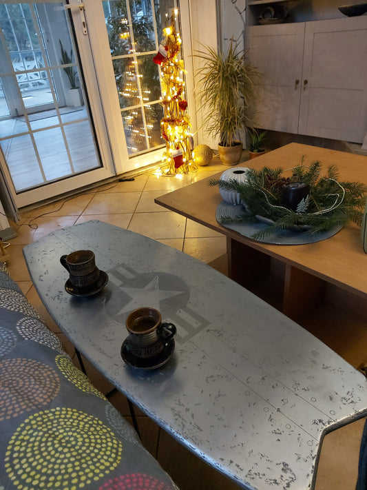 Steampunk-Inspired Kiteboard Table with Star and Rivets Pattern