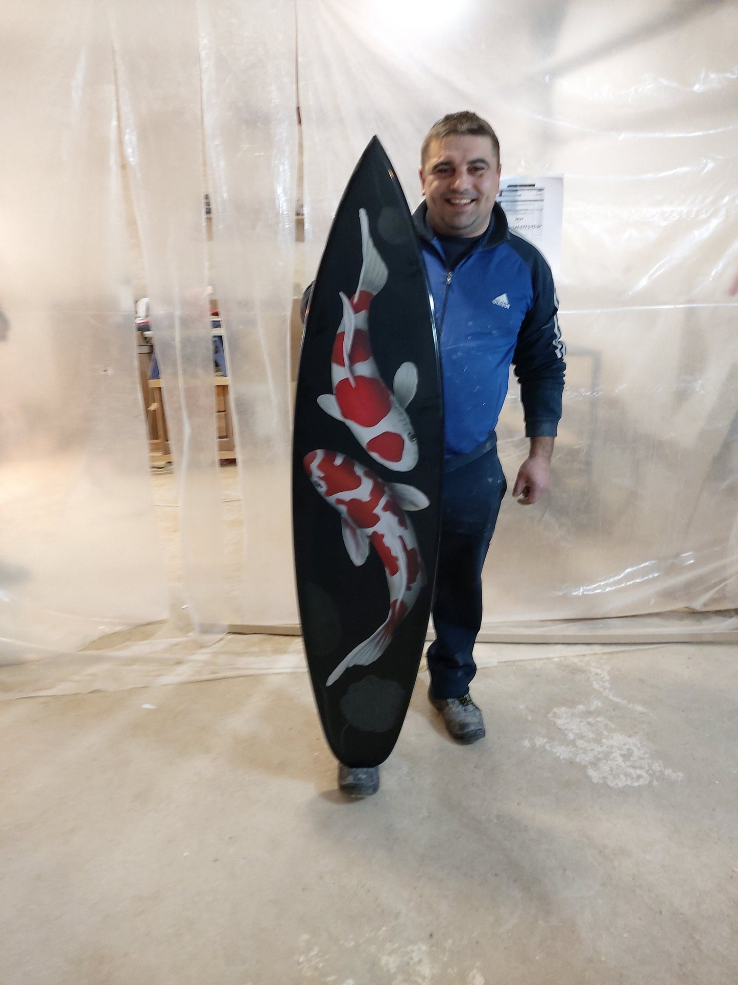 Decorative Surfboard Wall Artwork with Fish Pattern