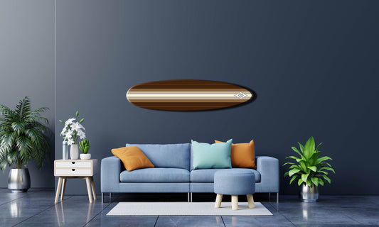 Wooden Surf Wall Sign in Brown, Beige, White Stripes as Surfing Inspired Wall Decor