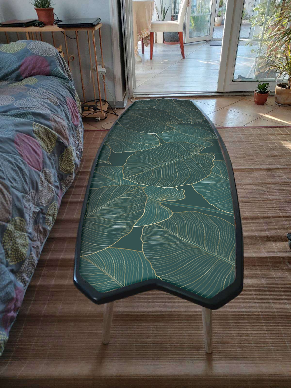 Handcrafted White and Red Octopus Print Low Coffee Table