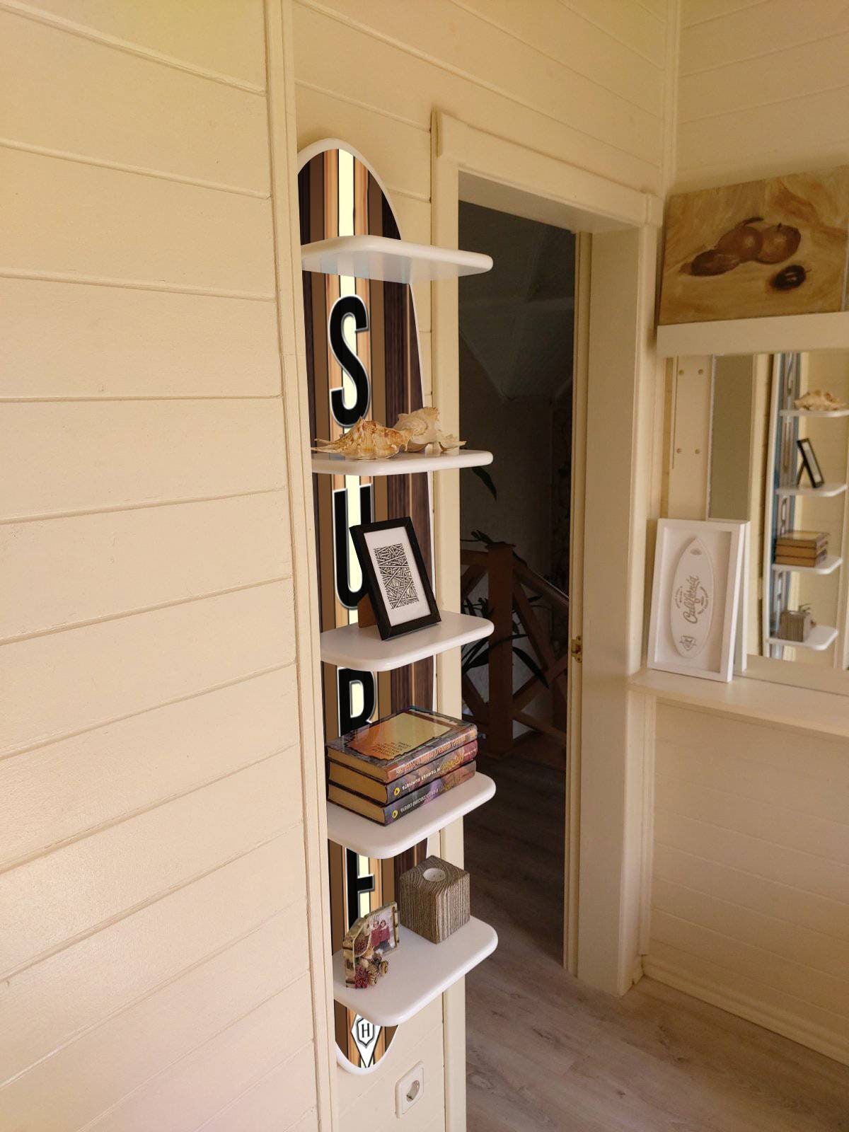 Surfing Inspired Vertical Hanging Shelf in White, Brown Colours for Nautical Wall Decor