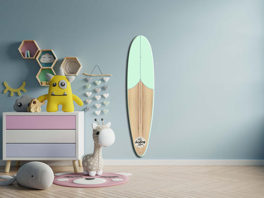 Surfing Growth Chart in Blue White Colors for Baby Height Measurement & Nursery Decor