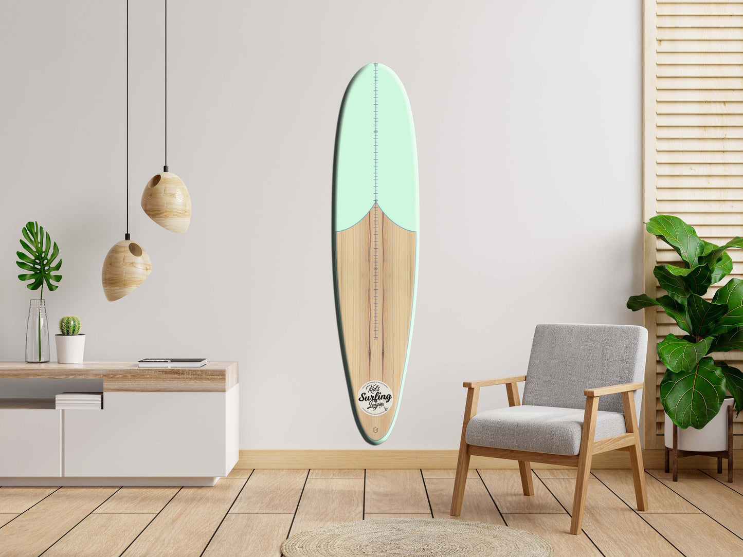 Surfing Growth Chart in Blue White Colors for Baby Height Measurement & Nursery Decor