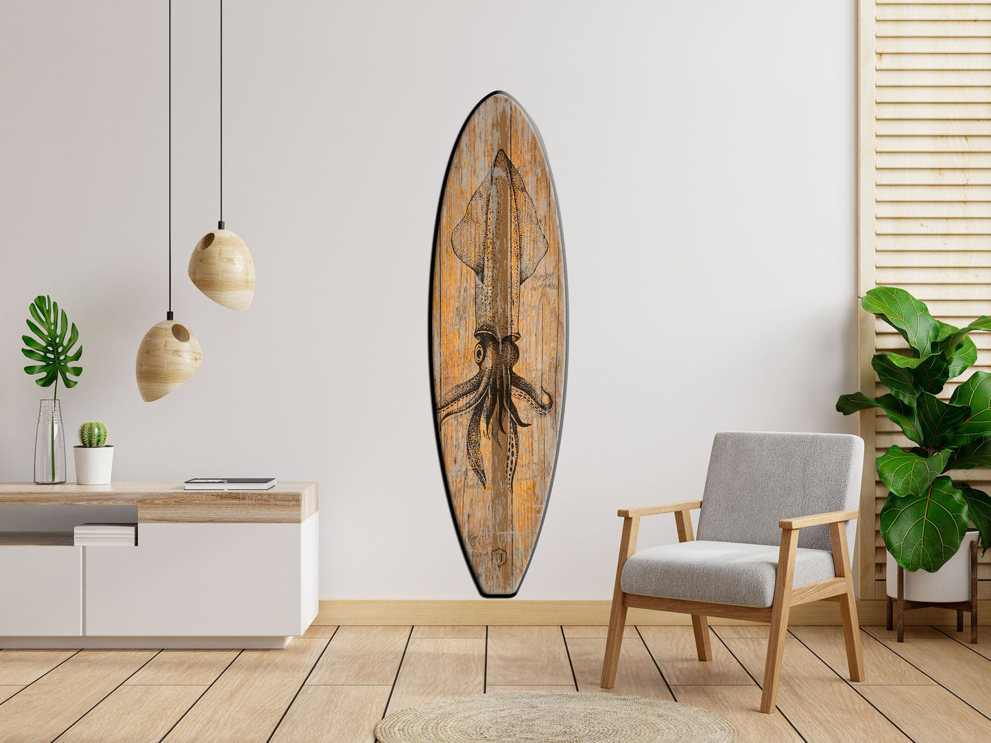 Squid Wall Art Surfboard - Surfers gift, Bar Decor, Beach Decor