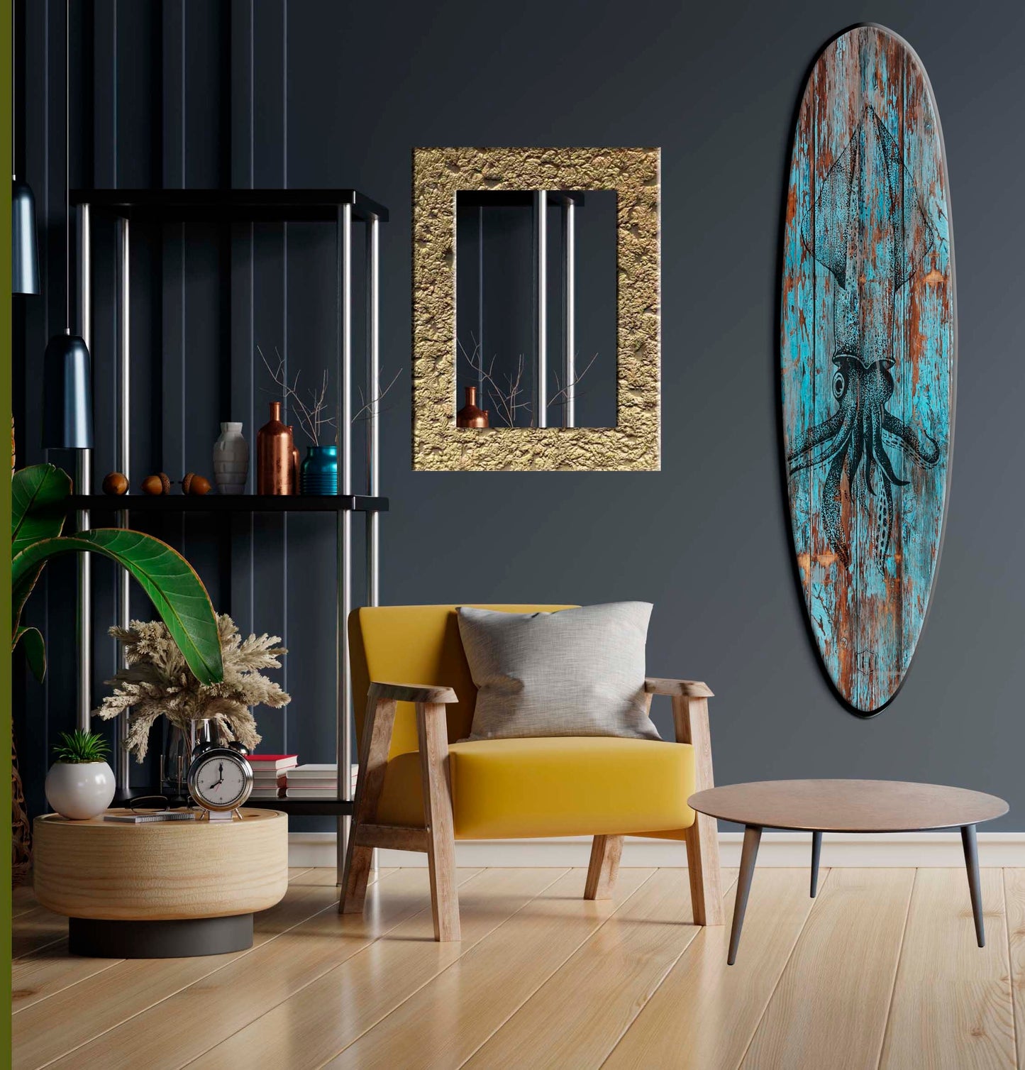 Squid Decor Surfboard Wall Art, Surfers gift, Tropical Decor, Beach Decor