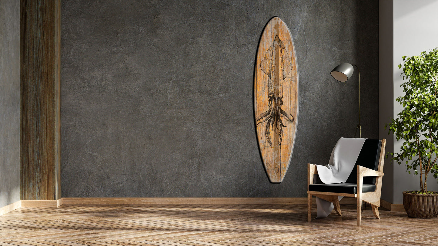 Squid Wall Art Surfboard - Surfers gift, Bar Decor, Beach Decor
