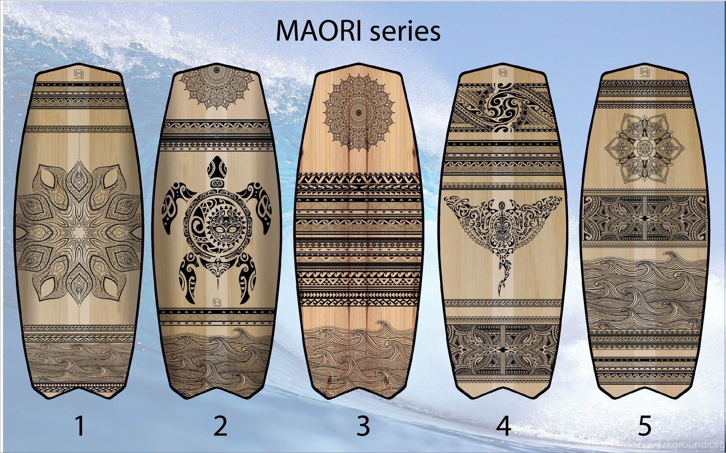 Fish Surfboard Asymmetric Coffee Table with Black Mandala Print