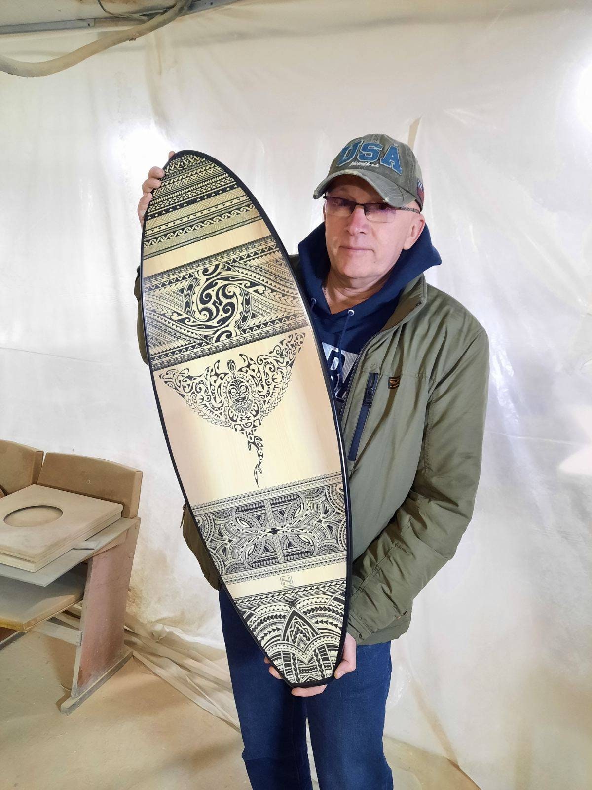 Manta Surfboard Wall Art - Surfers gift, Beach Decor, Maori Decor
