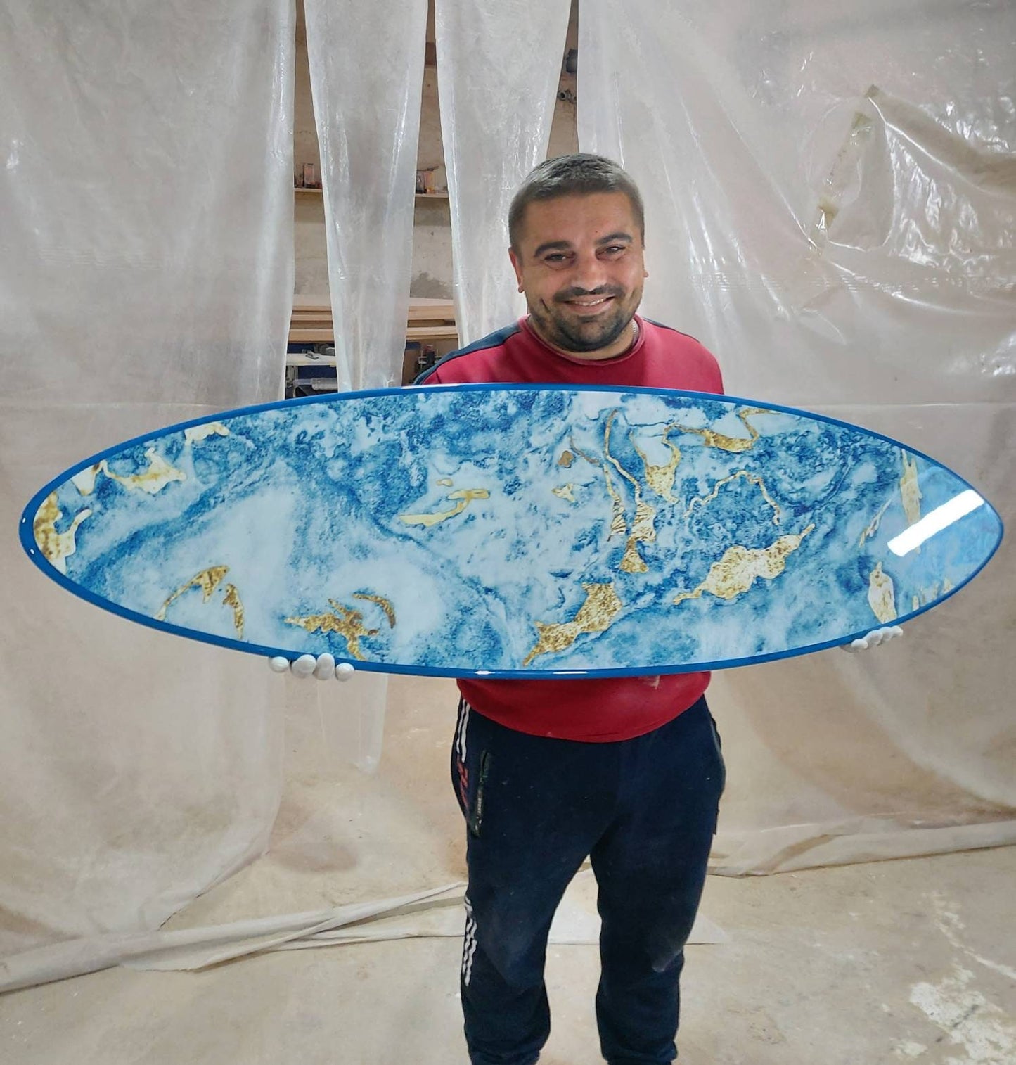 Decorative Blue Marble Effect Surfboard for Wall