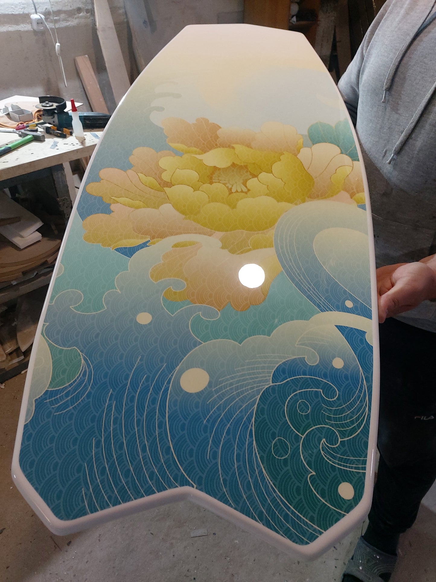 Surfboard Bar Table -Yellow Flower