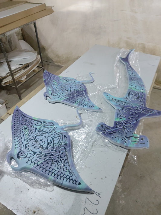 40 inch Blue pattern Manta ray Ceiling Chandeliers: LED Wall Lamp in Maori Surf Style