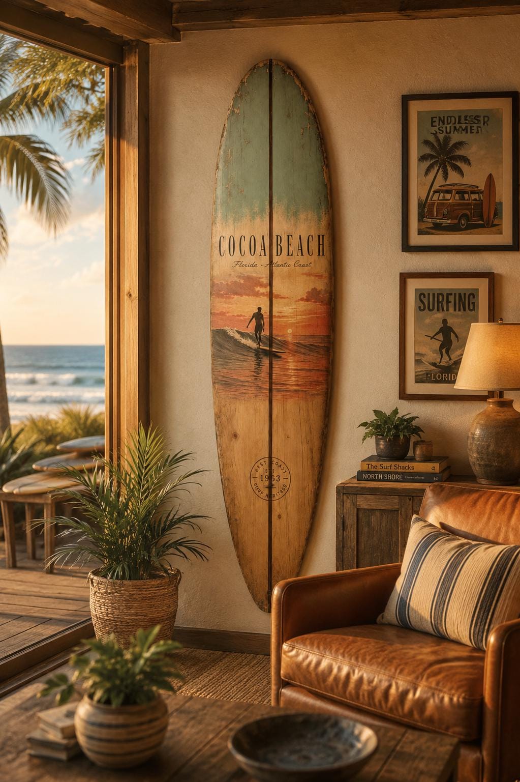Vintage Surfboard Wall Art - Coastal Interior Design Beach House Wall Decor