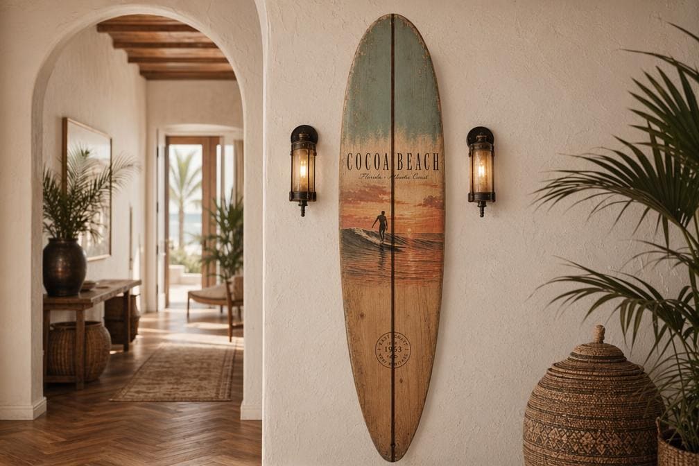 Vintage Surfboard Wall Art - Coastal Interior Design Beach House Wall Decor