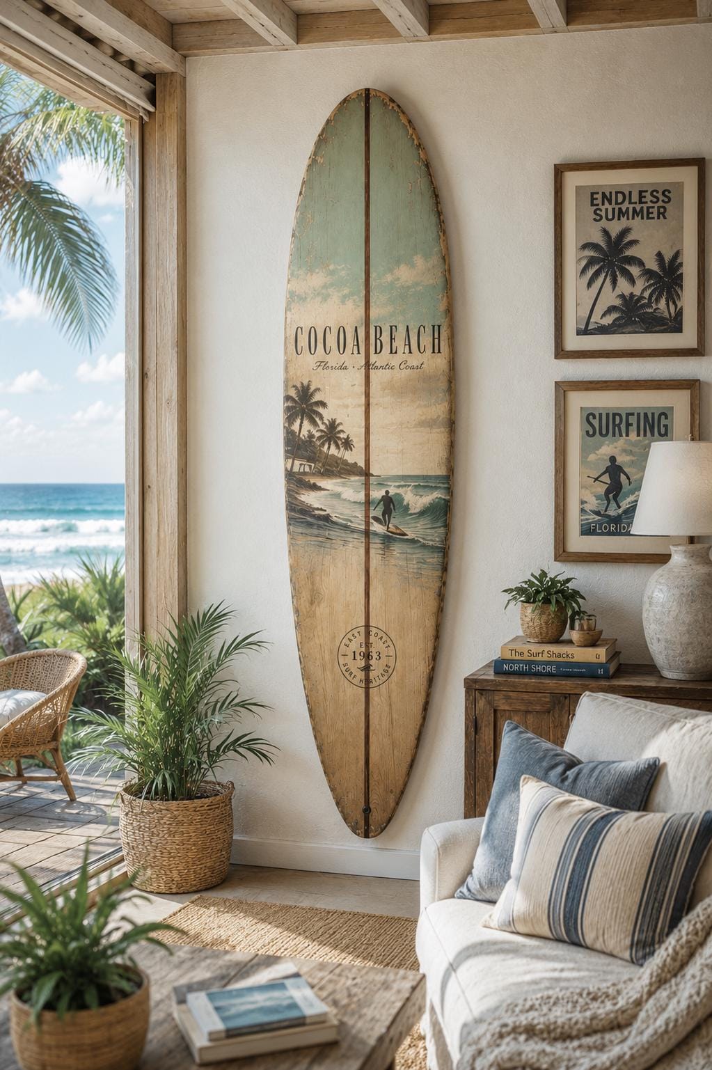 Vintage Surfboard Wall Art - Coastal Interior Design Beach House Wall Decor