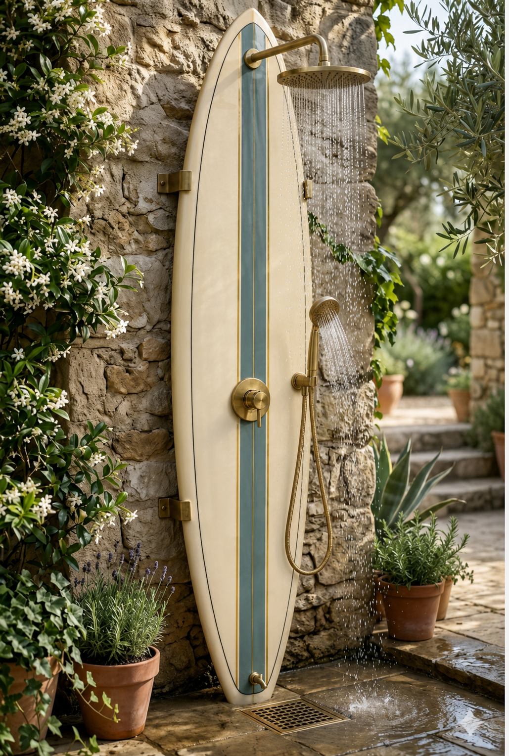 Classic Surfboard Shower Panel – Coastal Outdoor Shower for Garden, Patio & Poolside