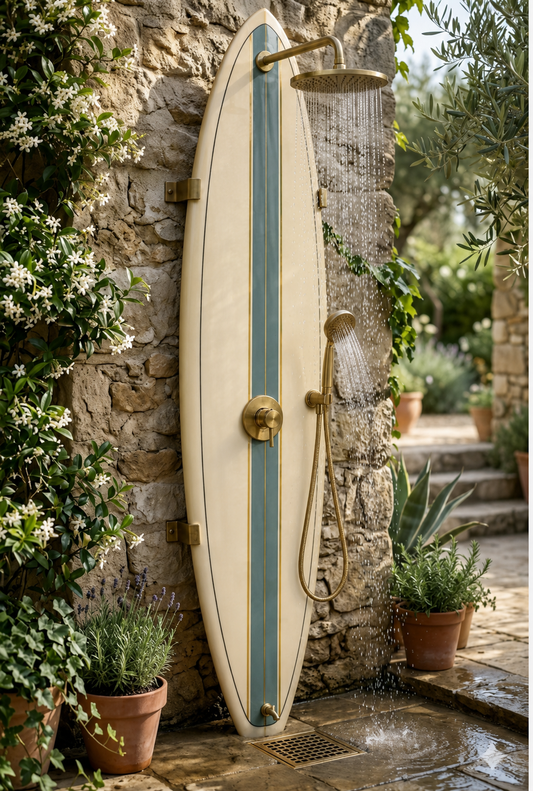 Classic Surfboard Shower Panel – Coastal Outdoor Shower for Garden, Patio & Poolside