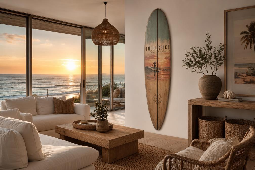 Vintage Surfboard Wall Art - Coastal Interior Design Beach House Wall Decor